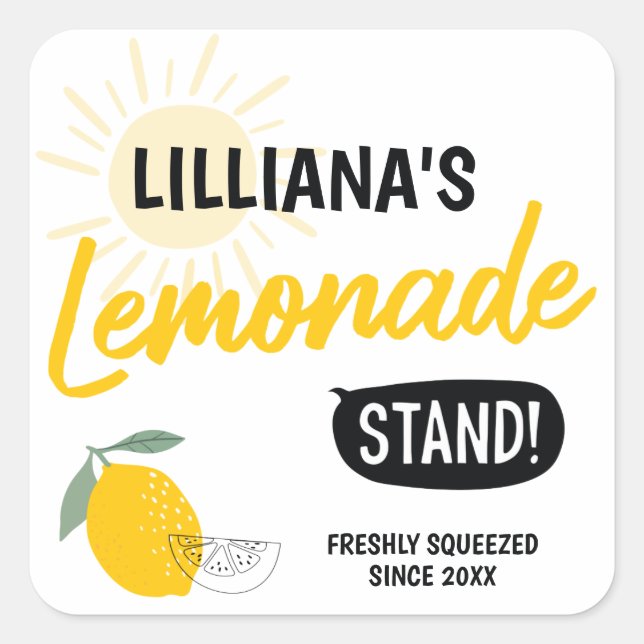Sunshine Lemonade Stand Birthday Party Square Sticker (Front)