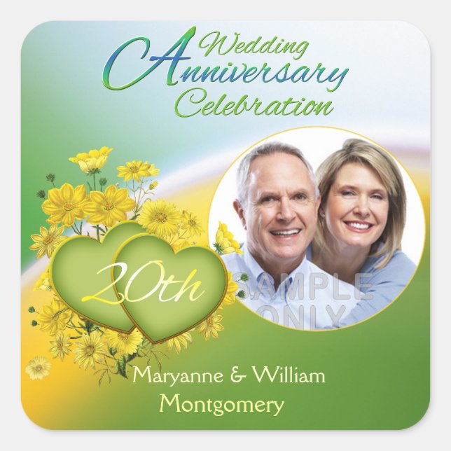 Sunshine Love 20th Wedding Anniversary Party Photo Square Sticker (Front)