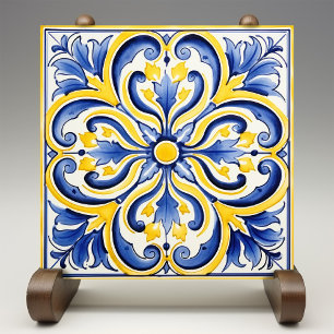 Sunshine Majolica Royal Blue Vibrant Yellow Tile