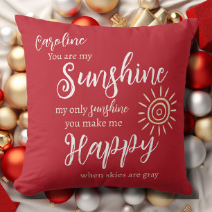 Sunshine Make Me Happy Custom Name Christmas Red Throw Pillow