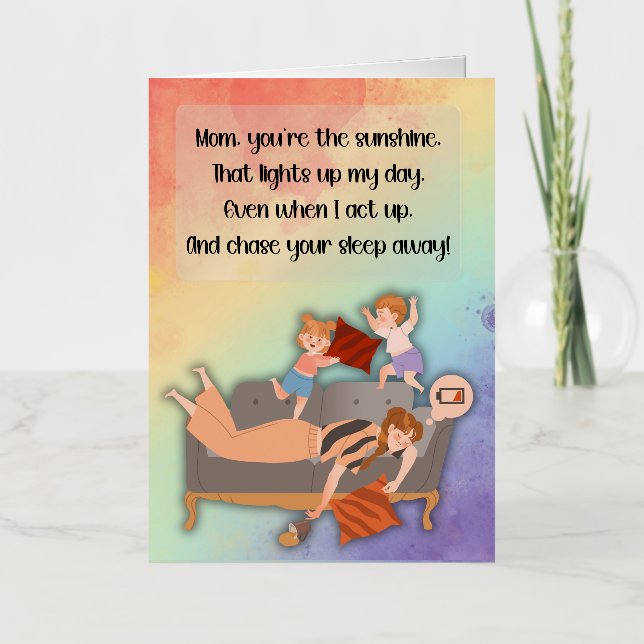 Sunshine Mom Sleepy Coffee Rambunctious Children Foil Greeting Card (Front)