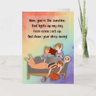 Sunshine Mom Sleepy Coffee Rambunctious Children Foil Greeting Card