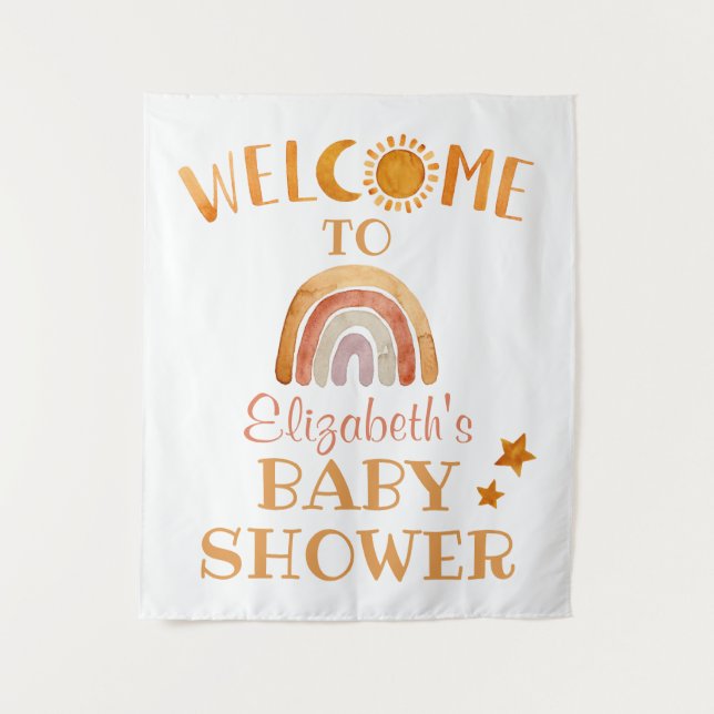 Sunshine, Moon, Rainbow and Stars Welcome Sign  Tapestry (Front)