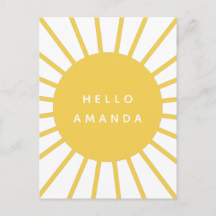 Sunshine Name Hello Modern Scandi Mustard Sun Postcard
