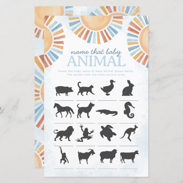 Sunshine Name that Baby Animal Shower Game (Front/Back)