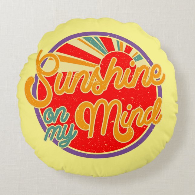 Sunshine On My Mind - fun retro summer Round Pillow (Front)