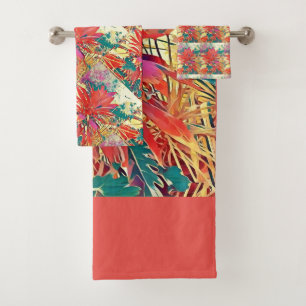 Sunshine Orange Green Bush Graphics Fall Colours  Bath Towel Set