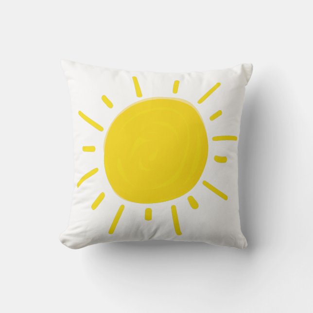 Sunshine Painted Whimsical Yellow Sun Throw Pillow (Front)