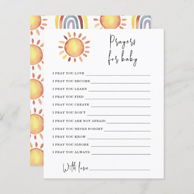 Sunshine Party game | prayers for baby (Front/Back)