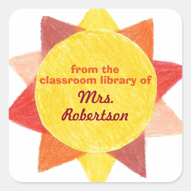 Sunshine personalized teacher gift bookplate square sticker (Front)