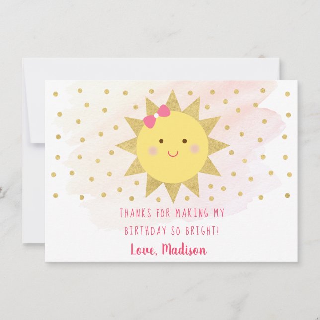 Sunshine Pink & Gold Birthday Thank You (Front)