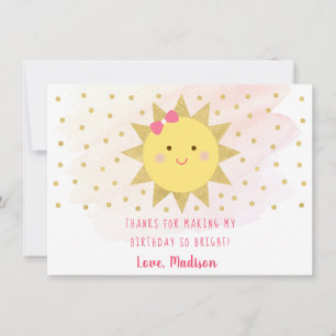 Sunshine Pink & Gold Birthday Thank You Card