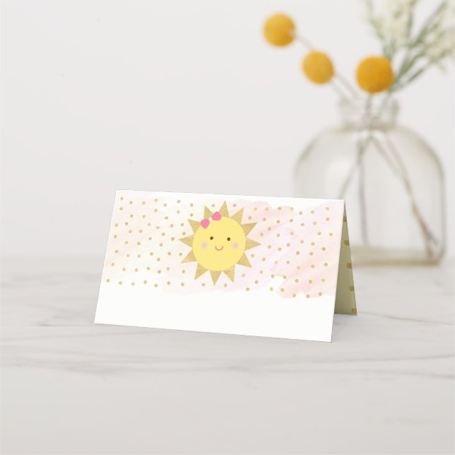 Sunshine Pink & Gold First Birthday Food Place Card (Front)