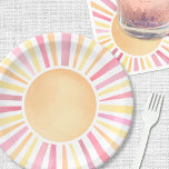 Sunshine Pink Sun Paper Plate<br><div class="desc">This cheerful paper plate design features a vibrant watercolor sun at the centre, with soft pink and yellow rays and subtle hints of orange. The hand-painted look adds a sweet and playful feel that’s perfect for celebrating a baby girl. Whether you're planning a “Little Ray of Sunshine” baby shower, a...</div>