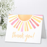 Sunshine Pink Sun Thank You Card<br><div class="desc">This bright and cheerful sun-themed thank you card is the perfect way to express gratitude after your celebration. The front of the folding card features a vibrant sun at the top with colourful rays in shades of yellow, pink, orange, and red, bringing warmth and joy to your message. Below the...</div>