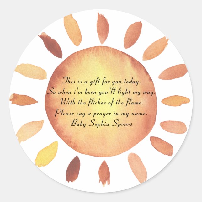 Sunshine. Prayer candle label (Front)