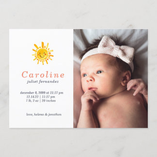 Sunshine Primary Name Baby Birth Announcement