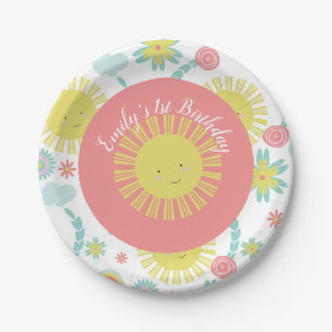 Sunshine Rainbow Floral Birthday  Paper Plate