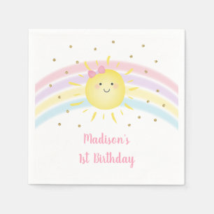Sunshine Rainbow Pink Gold Pastel Birthday Napkin