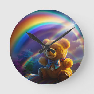 Sunshine Rainbow Teddy Bear Wonderland Round Clock