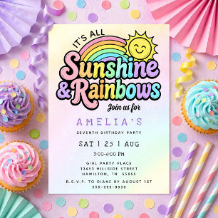 Sunshine & Rainbows Colourful Girly Birthday Party Invitation