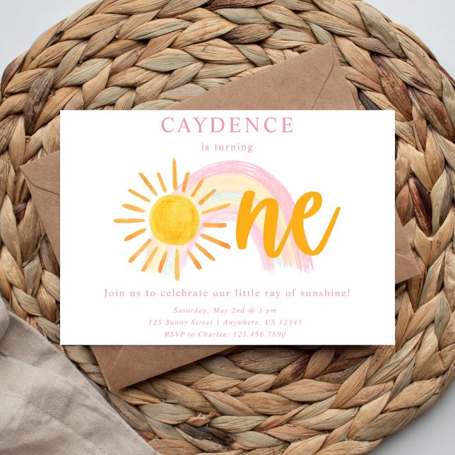 Sunshine & Rainbows First Birthday Invitation (Creator Uploaded)