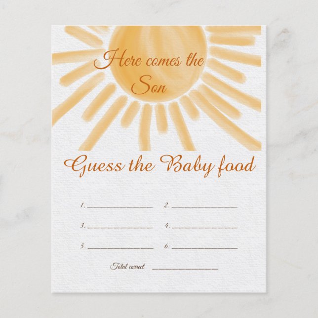 Sunshine Ray Sun Baby shower Guessica Carte de jeu (Devant)