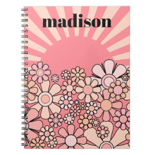 Sunshine Retro Garden Pink 60s 70s Personalized Notebook
