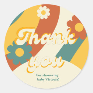 Sunshine retro groovy thank you for showering baby classic round sticker