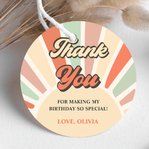 Sunshine Retro Rainbow Thank You Birthday Party Favour Tags