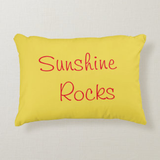 "Sunshine Rocks" Phrase Yellow Background  Accent Pillow