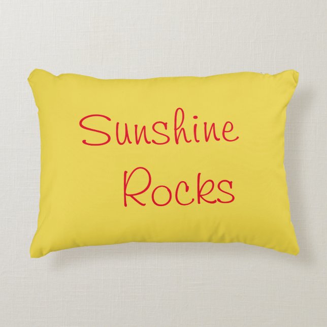 "Sunshine Rocks" Phrase Yellow Background  Accent Pillow (Front)