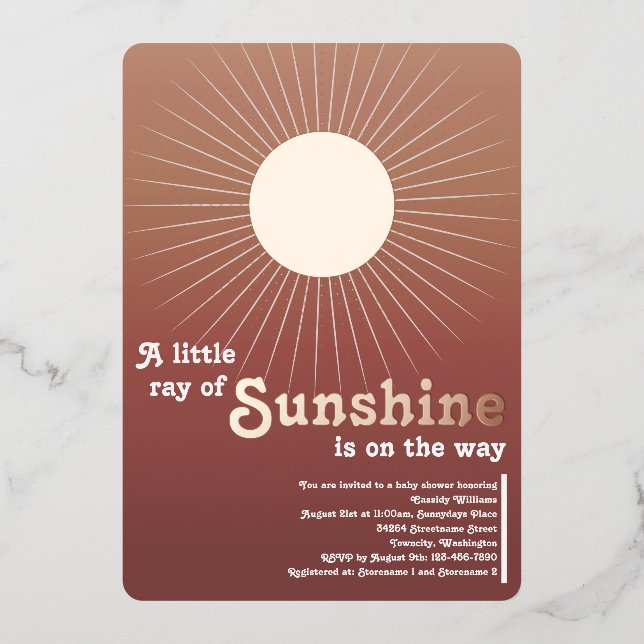 Sunshine Rose Gold Baby shower Foil Invitation (Recto)