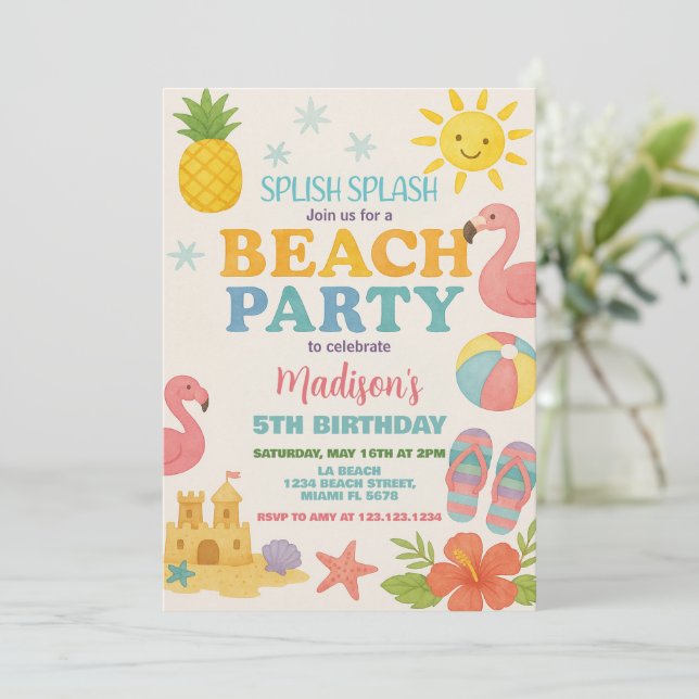 Sunshine & Sea Beach Invitation d'anniversaire pou (Debout devant)