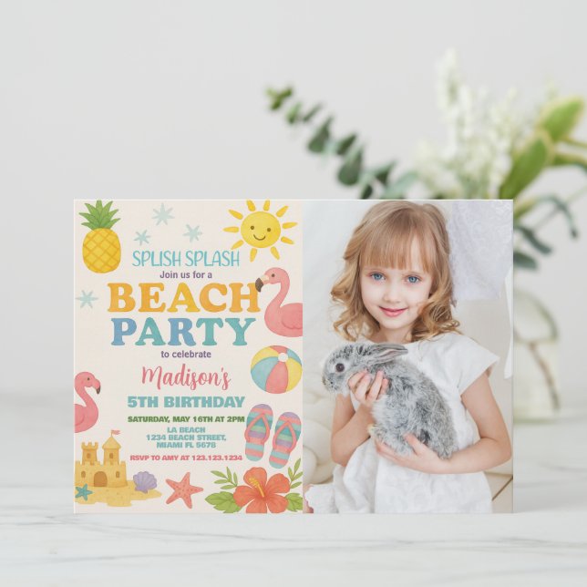 Sunshine & Sea Beach Invitation d'anniversaire pou (Debout devant)