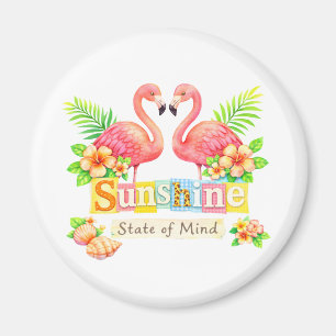 Sunshine State of Mind Flamingo Tropical Flowers Magnet