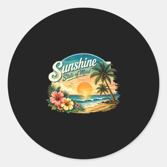 Sunshine state of mind summer vacation design  classic round sticker (Front)