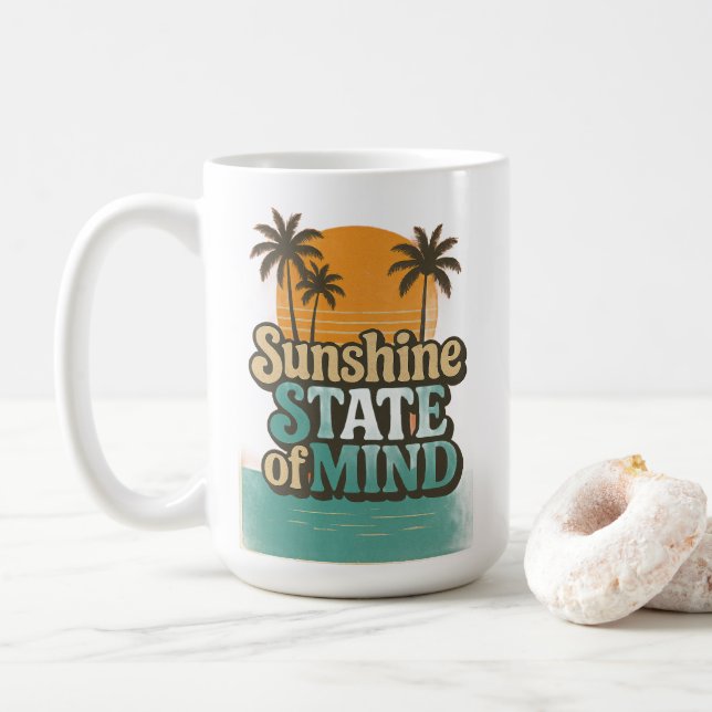 Sunshine State Summer Mug, Retro Beach Coffee Cup (With Donut)