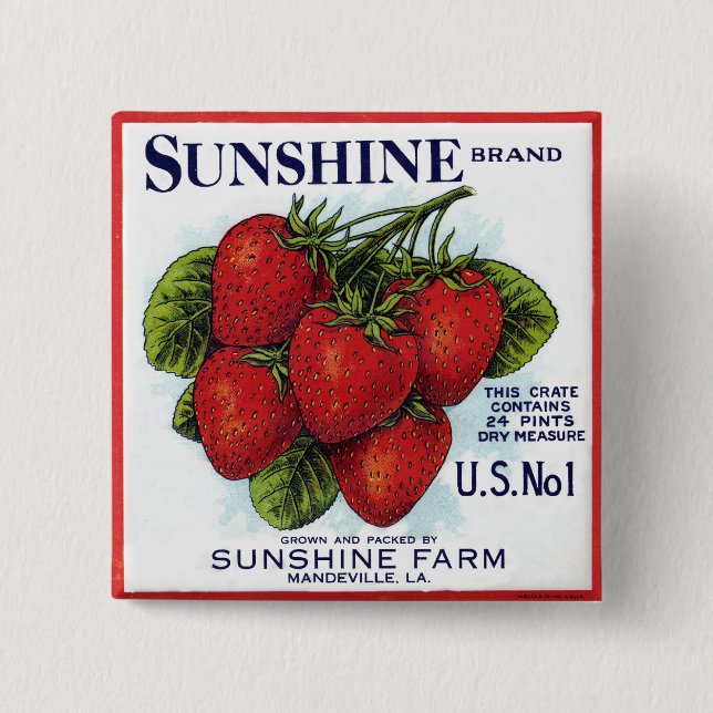 Sunshine Strawberries 2 Inch Square Button (Front)