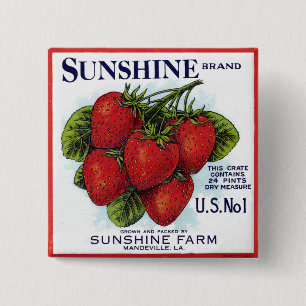 Sunshine Strawberries 2 Inch Square Button