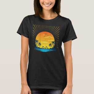 Sunshine Summer Vibes Palm Tree On Back Beach Retr T-Shirt