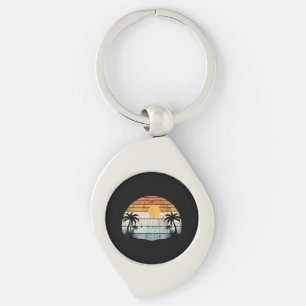 Sunshine Summer Vibes Palm Trees Beach Retro Tropi Keychain