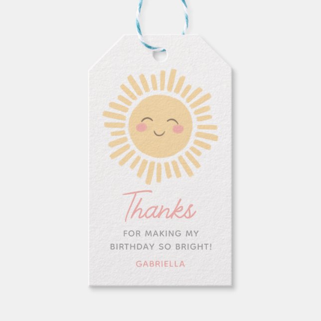 Sunshine Sun Birthday Party Gift Tags (Front)