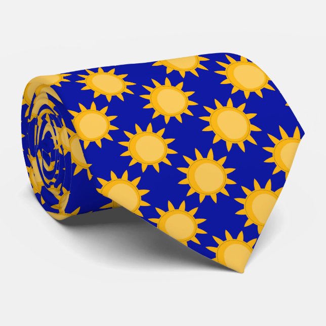 Sunshine Sun Pattern Design On Blue  Tie (Rolled)