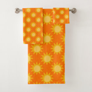 Sunshine Sun Pattern Design On Orange Bath Towel Set