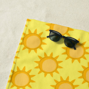 Sunshine Sun Pattern Design On Orange Beach Towel