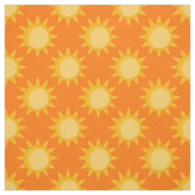 Sunshine Sun Pattern Design On Orange  Fabric (Swatch)