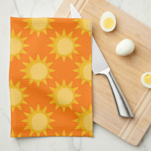 Sunshine Sun Pattern Design On Orange  Kitchen Towel