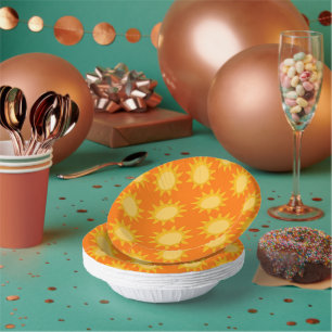 Sunshine Sun Pattern Design On Orange Paper Plate