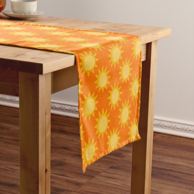 Sunshine Sun Pattern Design On Orange  Short Table Runner (In Situ)